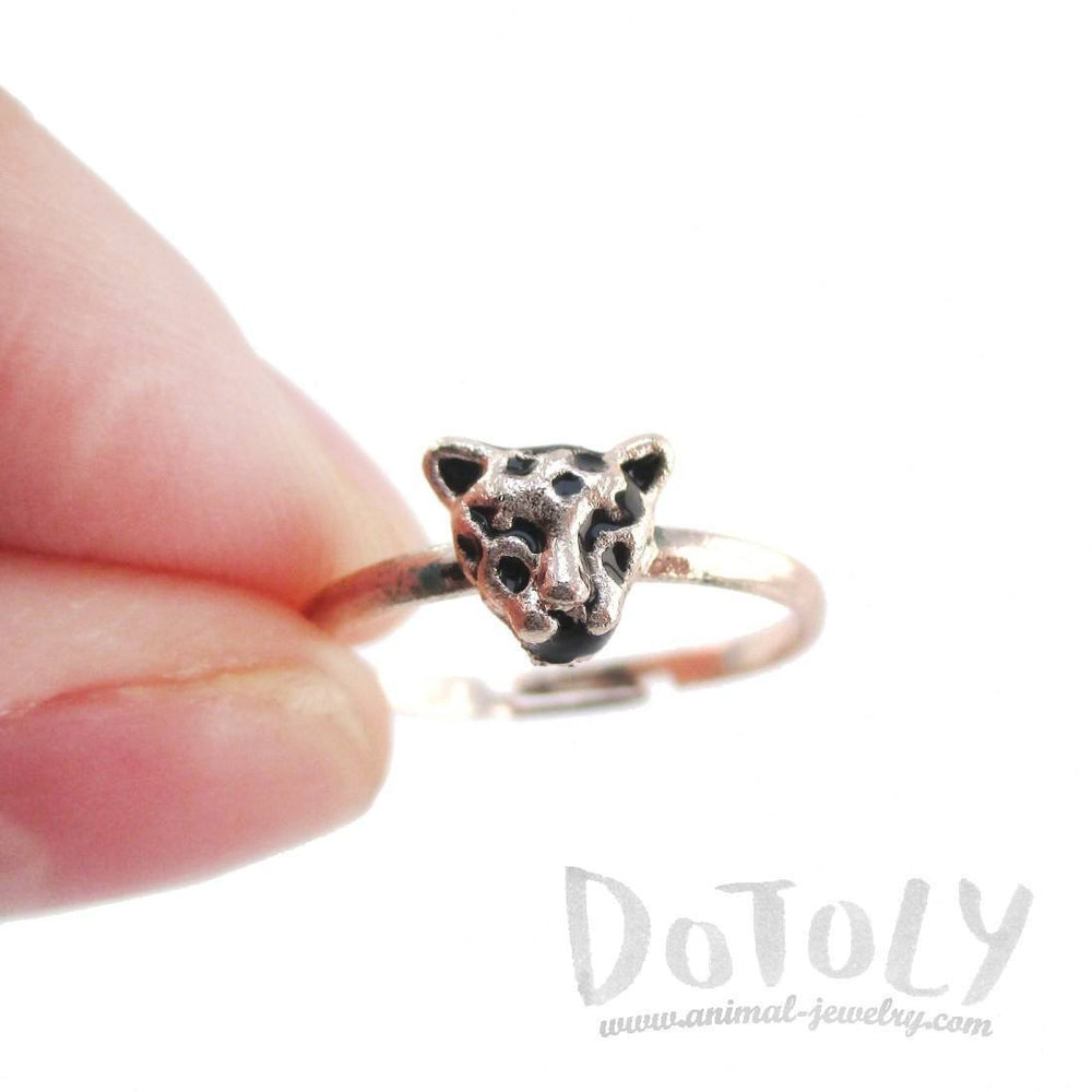 Adjustable Leopard Face Shaped Ring in Rose Gold | Animal Jewelry