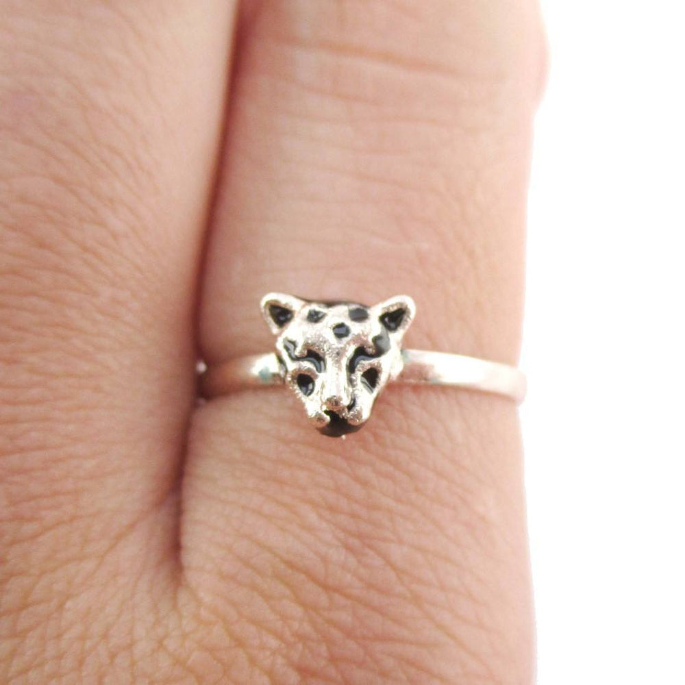 Adjustable Leopard Face Shaped Ring in Rose Gold | Animal Jewelry