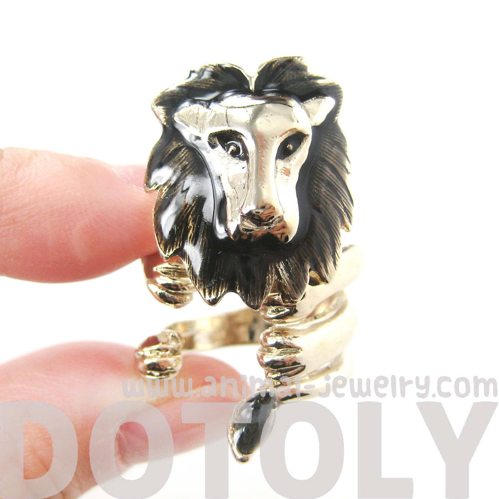 Adjustable Lion Animal Wrap Around Ring in Shiny Gold | DOTOLY | DOTOLY