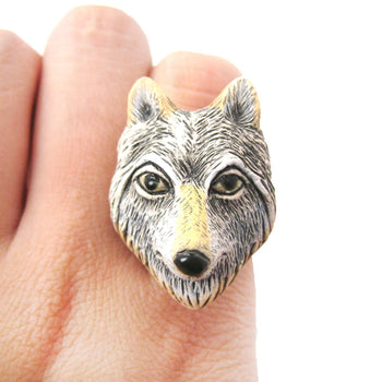 Adjustable Lone Wolf Shaped Porcelain Ceramic Animal Ring | Handmade | DOTOLY