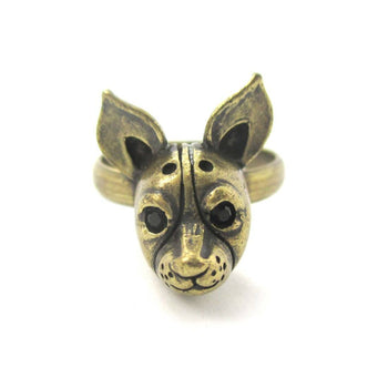 Adjustable Puppy Head Shaped Animal Ring in Brass | Gifts for Dog Lovers | DOTOLY