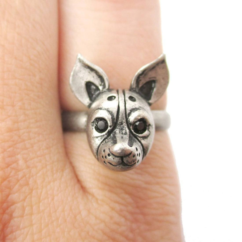 Adjustable Puppy Head Shaped Animal Ring in Silver | Gifts for Dog Lovers | DOTOLY