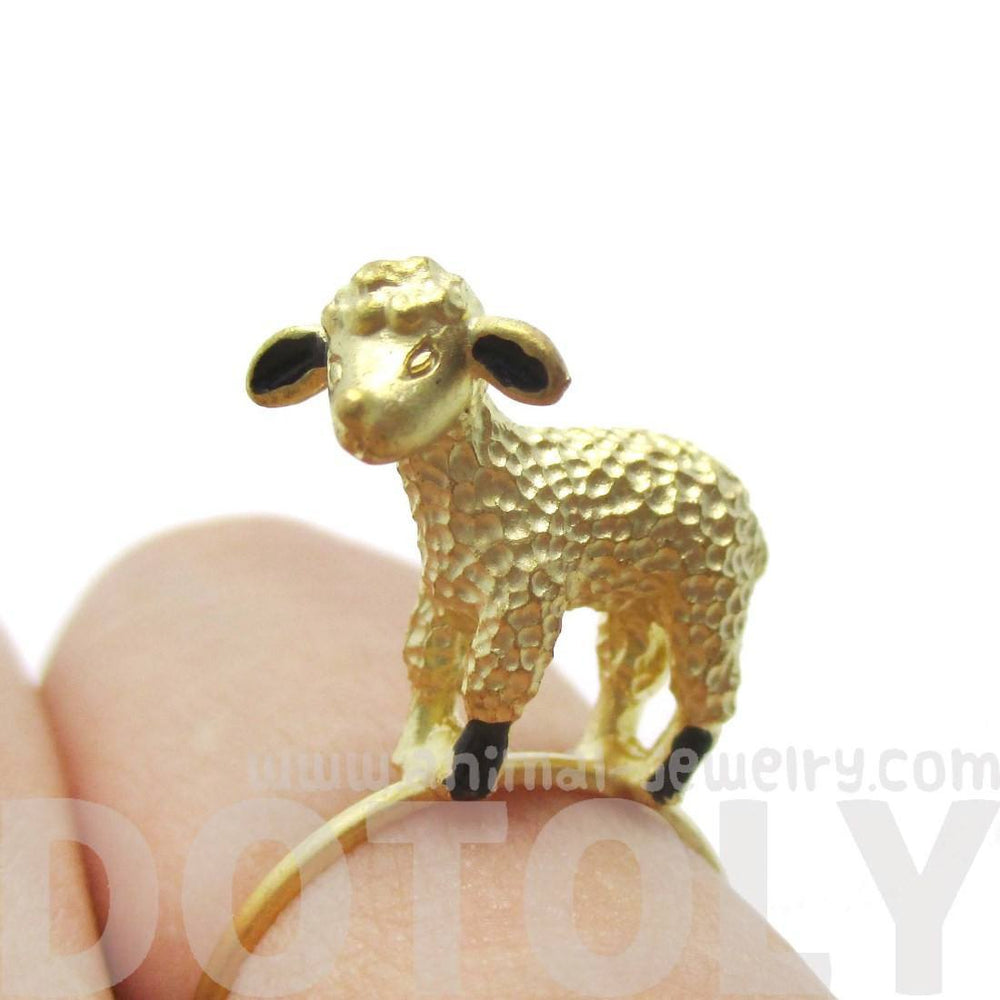 Adorable 3D Baby Lamb Sheep Shaped Animal Ring in Gold | DOTOLY