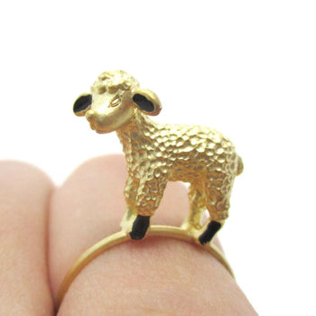 Adorable 3D Baby Lamb Sheep Shaped Animal Ring in Gold | DOTOLY