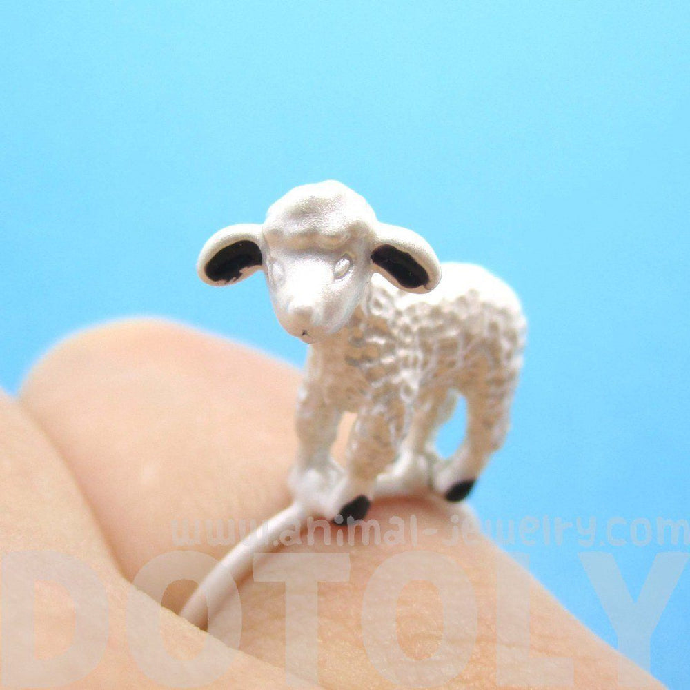Adorable 3D Baby Lamb Sheep Shaped Animal Ring in Silver | DOTOLY