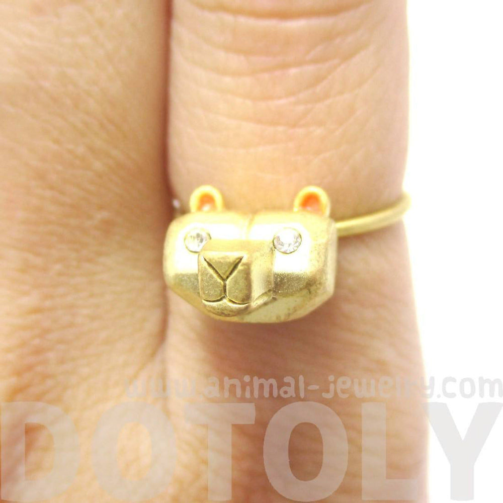 Adorable 3D Polar Bear Head Shaped Animal Ring in Gold | DOTOLY