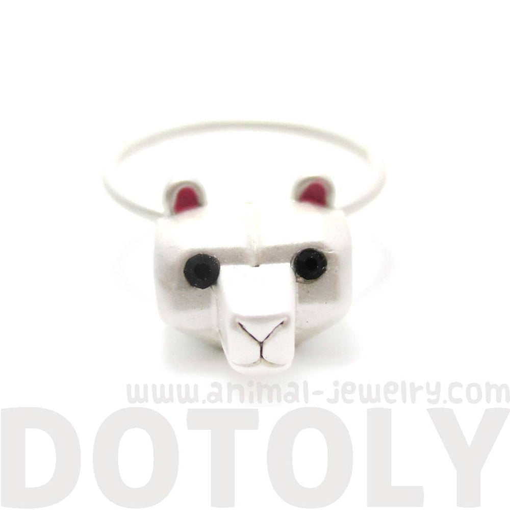 Adorable 3D Polar Bear Head Shaped Animal Ring in Silver | DOTOLY