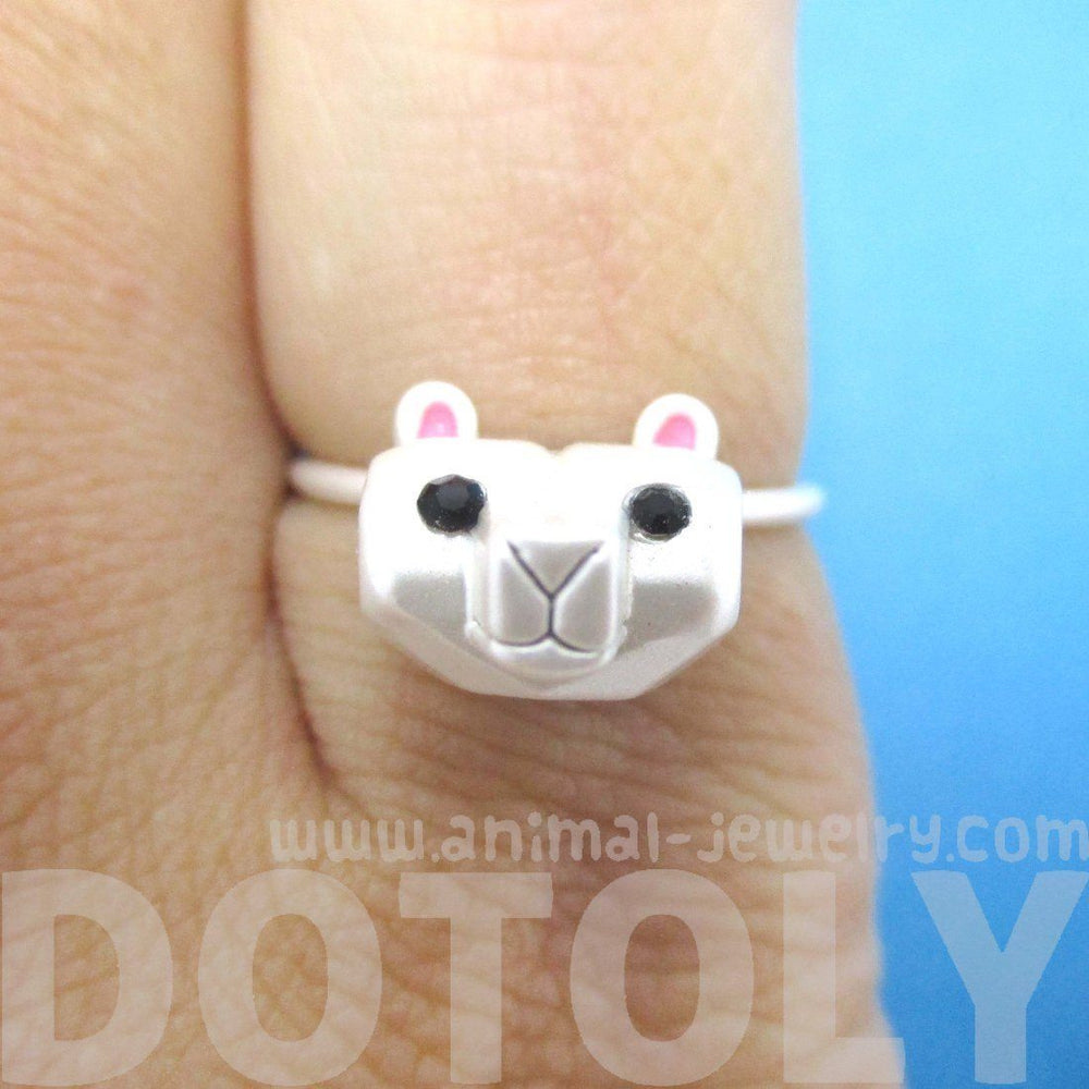 Adorable 3D Polar Bear Head Shaped Animal Ring in Silver | DOTOLY