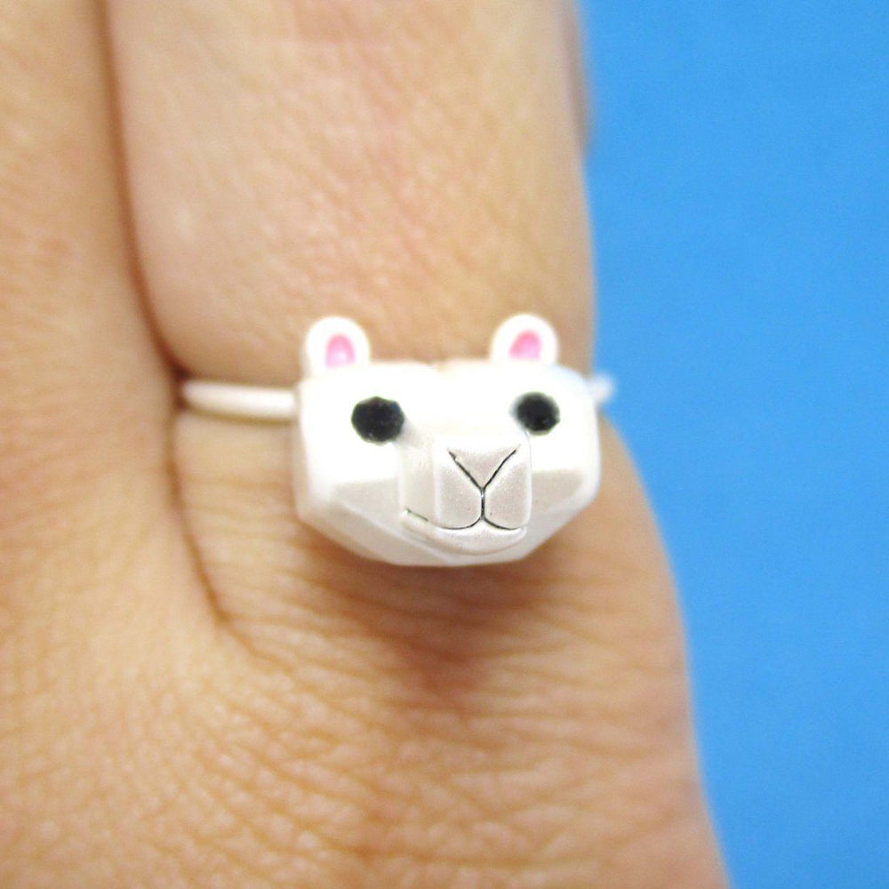 Adorable 3D Polar Bear Head Shaped Animal Ring in Silver | DOTOLY