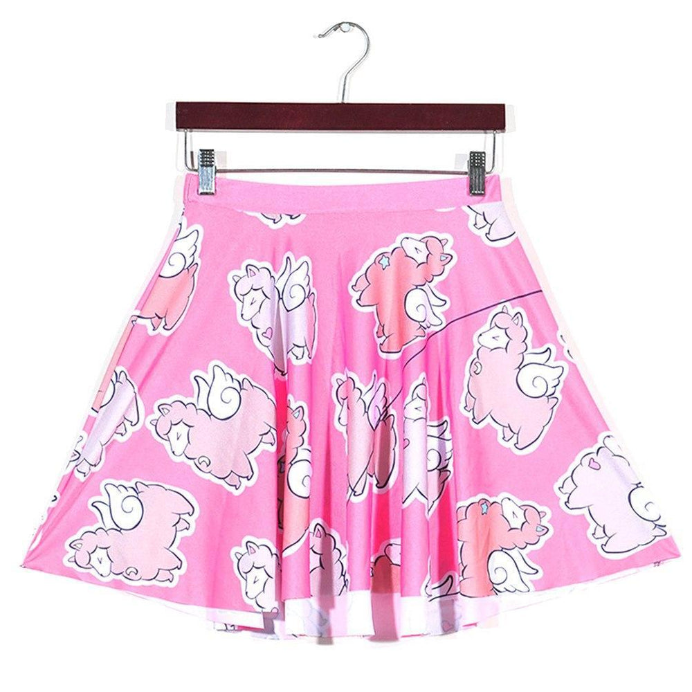 Adorable Alpaca Llama with Wings All Over Print Skirt with Elastic Waist in Pink | DOTOLY