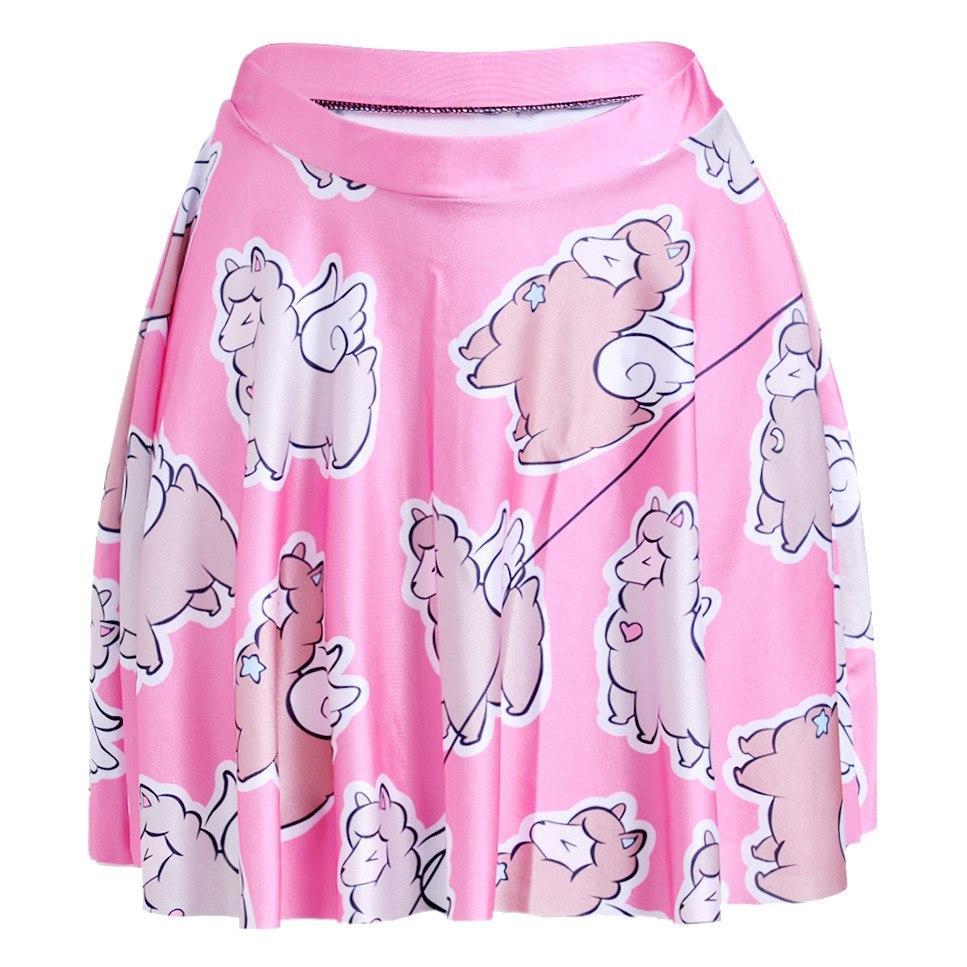 Adorable Alpaca Llama with Wings All Over Print Skirt with Elastic Waist in Pink | DOTOLY