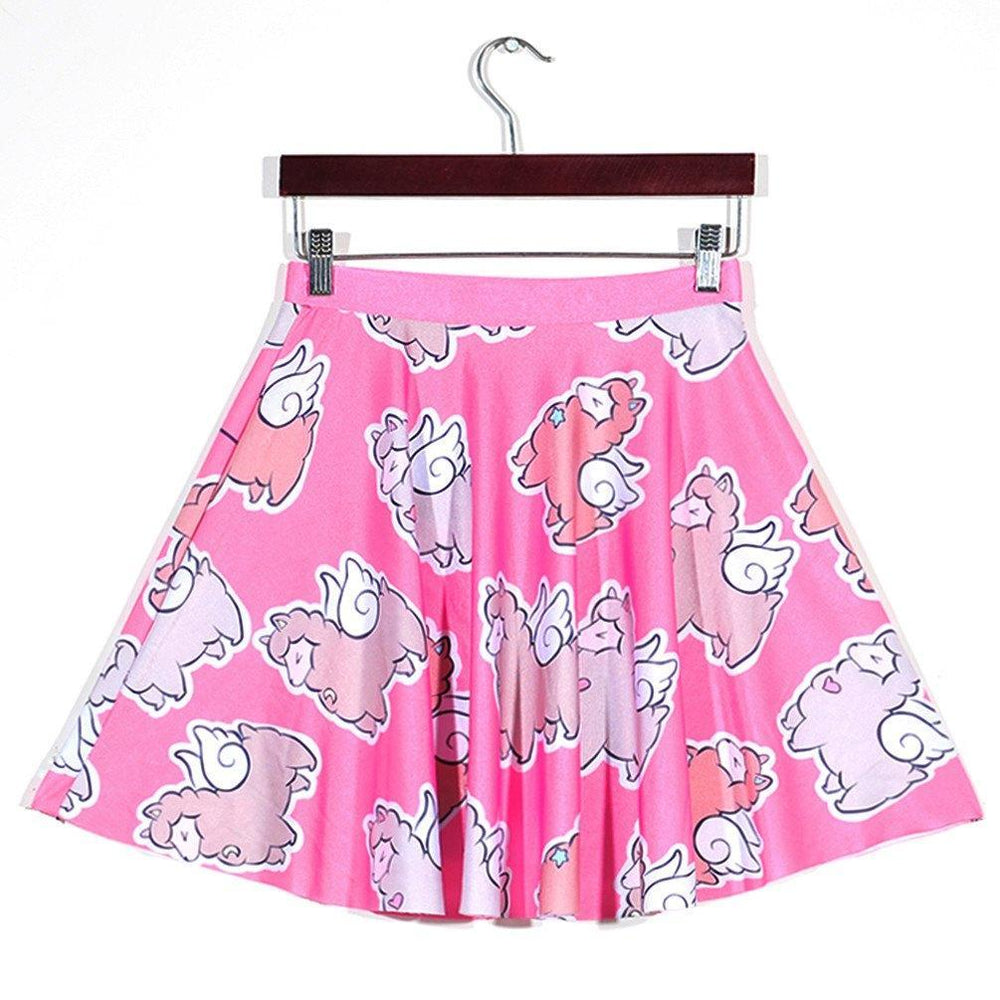 Adorable Alpaca Llama with Wings All Over Print Skirt with Elastic Waist in Pink | DOTOLY
