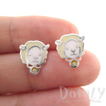 Adorable Alpaca Sheep Lamb Face Shaped Stud Earrings in Silver | Allergy Free | DOTOLY