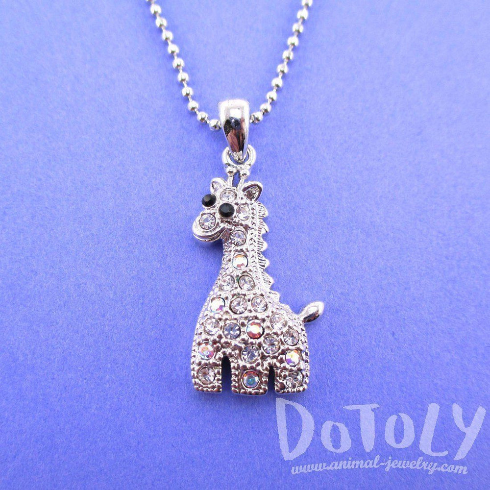 Adorable Baby Giraffe Shaped Rhinestone Charm Necklace in Silver | DOTOLY | DOTOLY