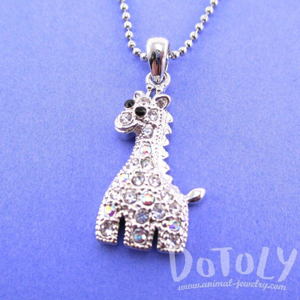 Adorable Baby Giraffe Shaped Rhinestone Charm Necklace in Silver | DOTOLY | DOTOLY