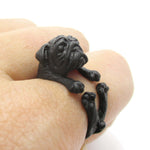 Adorable Black Pug Puppy Dog Shaped Animal Wrap Around Ring | Sizes 6 to 9 | DOTOLY