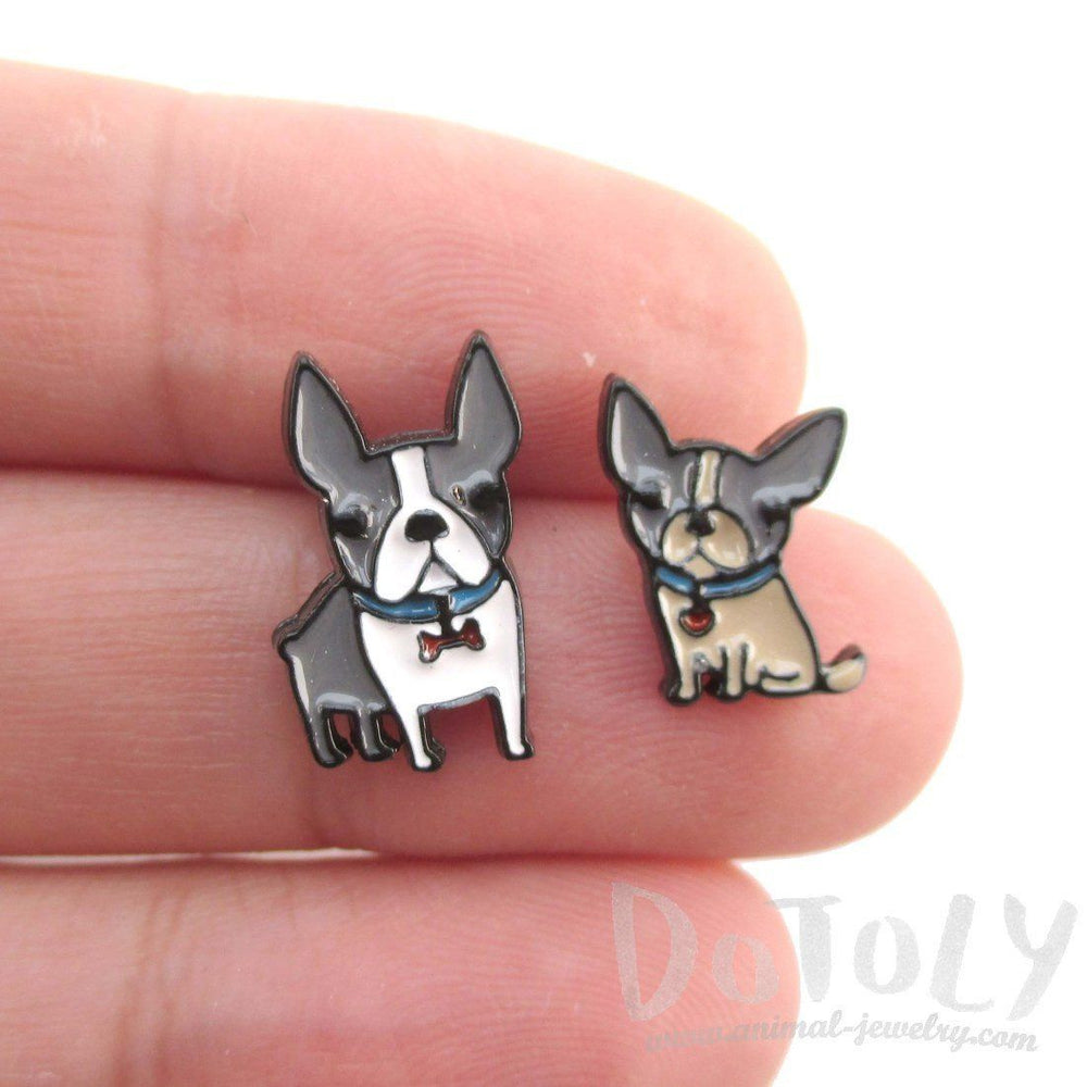 Adorable Boston Terrier Puppies Shaped Stud Earrings | Animal Jewelry | DOTOLY