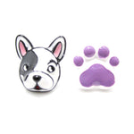Adorable Boston Terrier Puppy Dog Face and Paw Shaped Stud Earrings in Purple | DOTOLY | DOTOLY