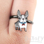 Adorable Boston Terrier Puppy Shaped Adjustable Ring in Grey and white | DOTOLY | DOTOLY
