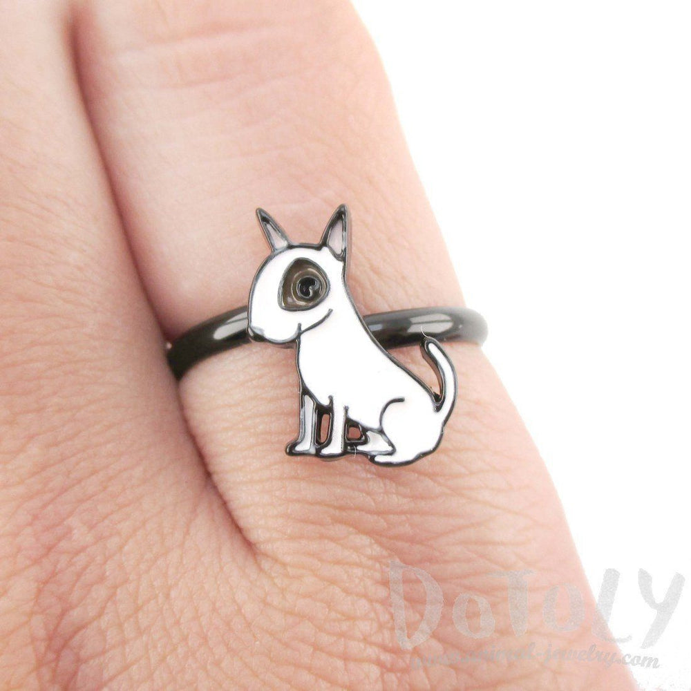 Adorable Bull Terrier Dog Shaped Enamel Adjustable Ring | DOTOLY | DOTOLY