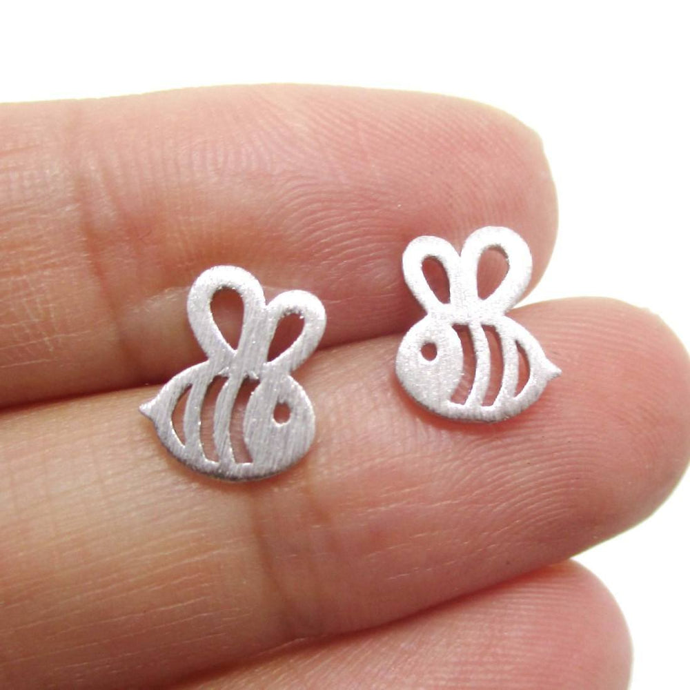 Adorable Bumble Bee Insect Shaped Stud Earrings in Silver | Animal Jewelry | DOTOLY