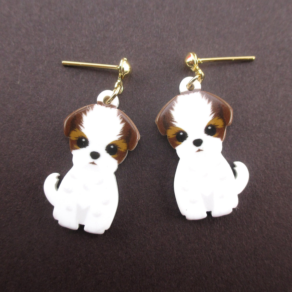 Adorable Cavalier King Charles Spaniel Puppy Shaped Stud Drop Earrings