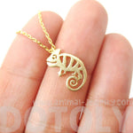 Adorable Chameleon Shaped Cut Out Charm Necklace in Gold | Animal Jewelry | DOTOLY
