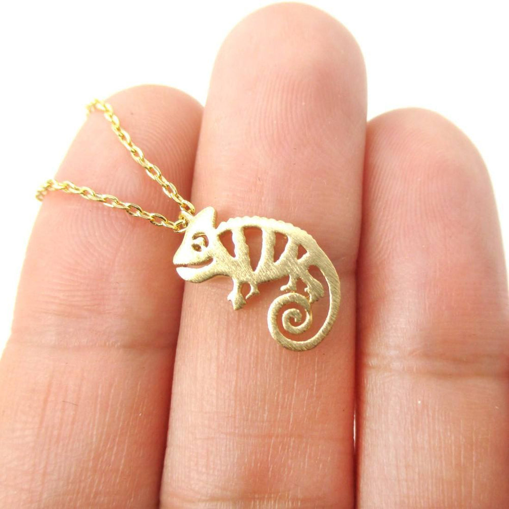 Adorable Chameleon Shaped Cut Out Charm Necklace in Gold | Animal Jewelry | DOTOLY