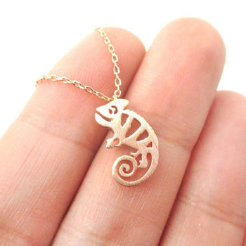Adorable Chameleon Shaped Cut Out Charm Necklace in Rose Gold | Animal Jewelry | DOTOLY