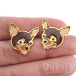 Adorable Chihuahua Puppy Dog Face Shaped Stud Earrings in Brown | Limited Edition | DOTOLY