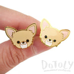Adorable Chihuahua Puppy Dog Face Shaped Stud Earrings in Tan | Limited Edition | DOTOLY