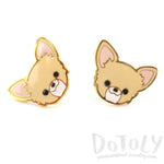 Adorable Chihuahua Puppy Dog Face Shaped Stud Earrings in Tan | Limited Edition | DOTOLY