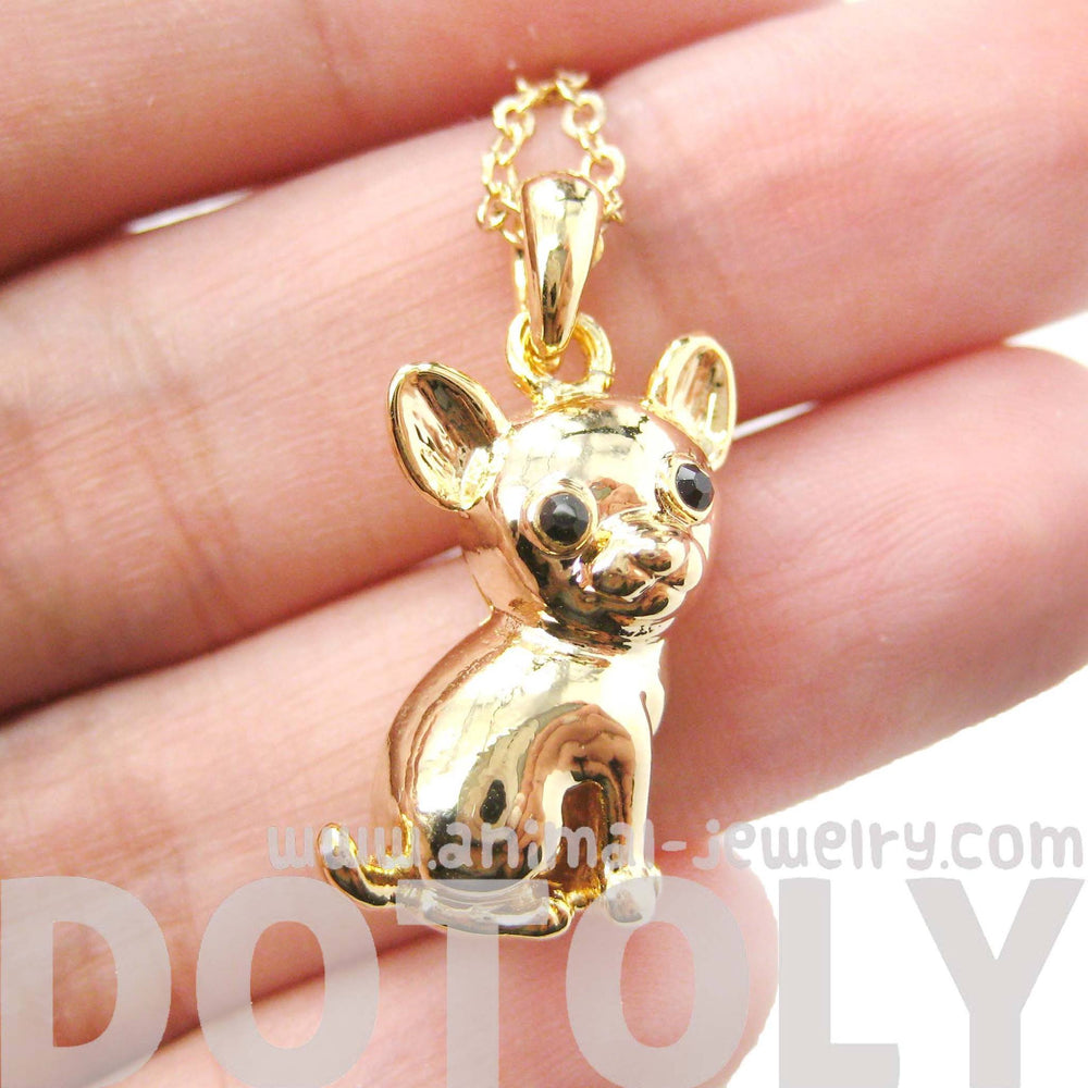 Adorable Chihuahua Puppy Dog Shaped Animal Pendant Necklace in Gold | DOTOLY