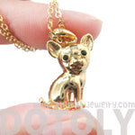 Adorable Chihuahua Puppy Dog Shaped Animal Pendant Necklace in Gold | DOTOLY