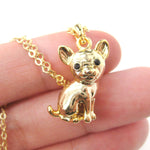 Adorable Chihuahua Puppy Dog Shaped Animal Pendant Necklace in Gold | DOTOLY