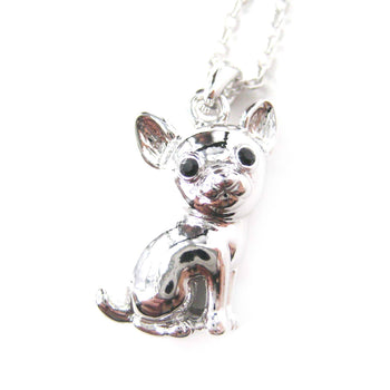 Adorable Chihuahua Puppy Dog Shaped Animal Pendant Necklace in Silver | DOTOLY