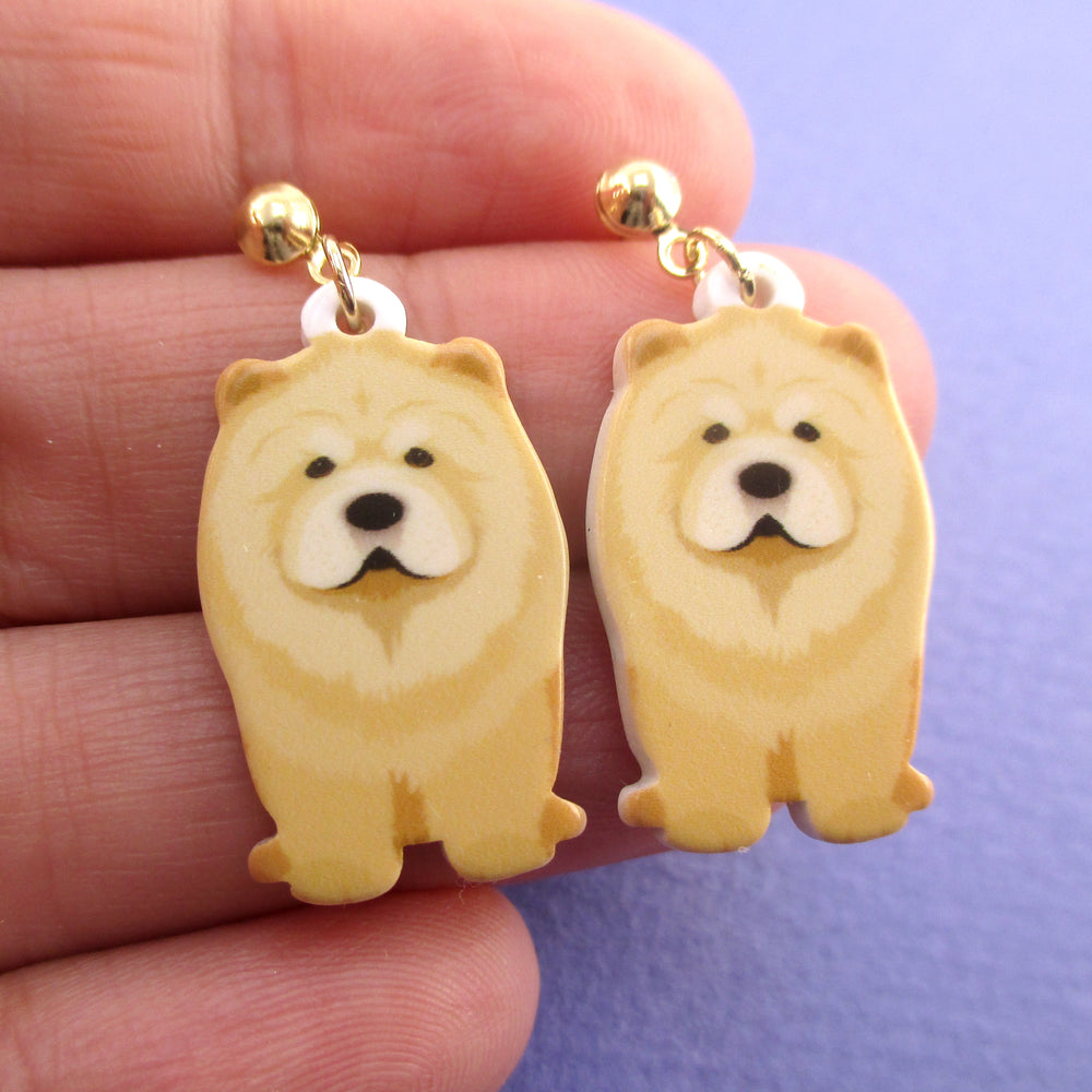 Chow-Chow Fluffy Lion Puppy Shaped Stud Drop Earrings for Dog Lovers