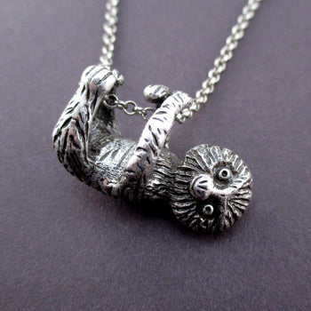 Adorable Derpy Sloth Shaped Statement Pendant Necklace in Silver