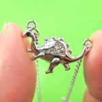 Adorable Dinosaur Animal Pendant Necklace in Silver with Heart Detail | DOTOLY | DOTOLY