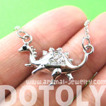 Adorable Dinosaur Animal Pendant Necklace in Silver with Heart Detail | DOTOLY | DOTOLY