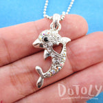 Adorable Dolphin Shaped Rhinestone Pendant With Heart Cut Out Necklace | DOTOLY