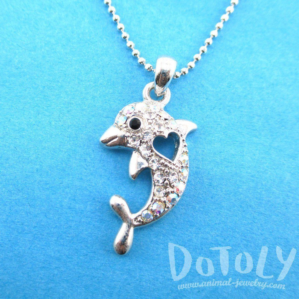 Adorable Dolphin Shaped Rhinestone Pendant With Heart Cut Out Necklace | DOTOLY