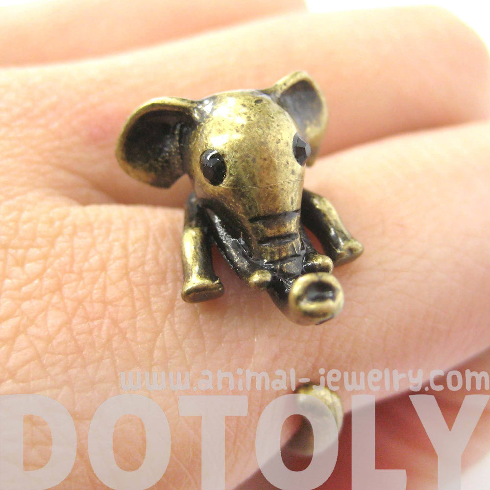 Adorable Elephant Shaped Animal Wrap Ring in Brass | US Sizes 7 to 9 | DOTOLY