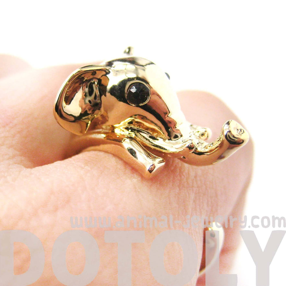 Adorable Elephant Shaped Animal Wrap Ring in Shiny Gold | US Sizes 7 to 9 | DOTOLY