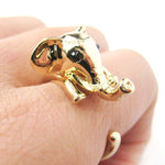 Adorable Elephant Shaped Animal Wrap Ring in Shiny Gold | US Sizes 7 to 9 | DOTOLY