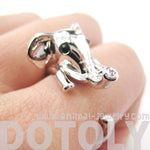 Adorable Elephant Shaped Animal Wrap Ring in Shiny Silver | US Sizes 7 to 9 | DOTOLY