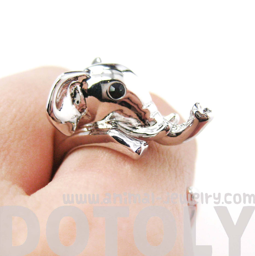 Adorable Elephant Shaped Animal Wrap Ring in Shiny Silver | US Sizes 7 to 9 | DOTOLY