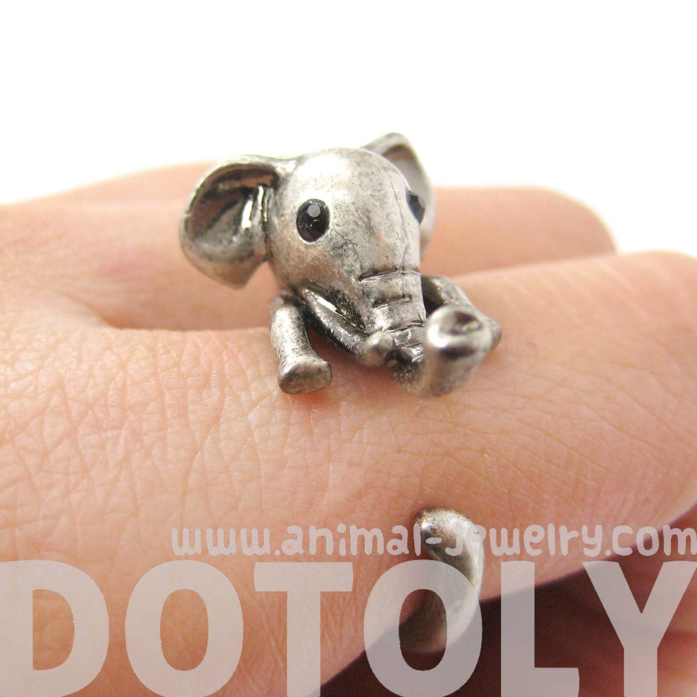 Adorable Elephant Shaped Animal Wrap Ring in Silver | US Sizes 7 to 9 | DOTOLY