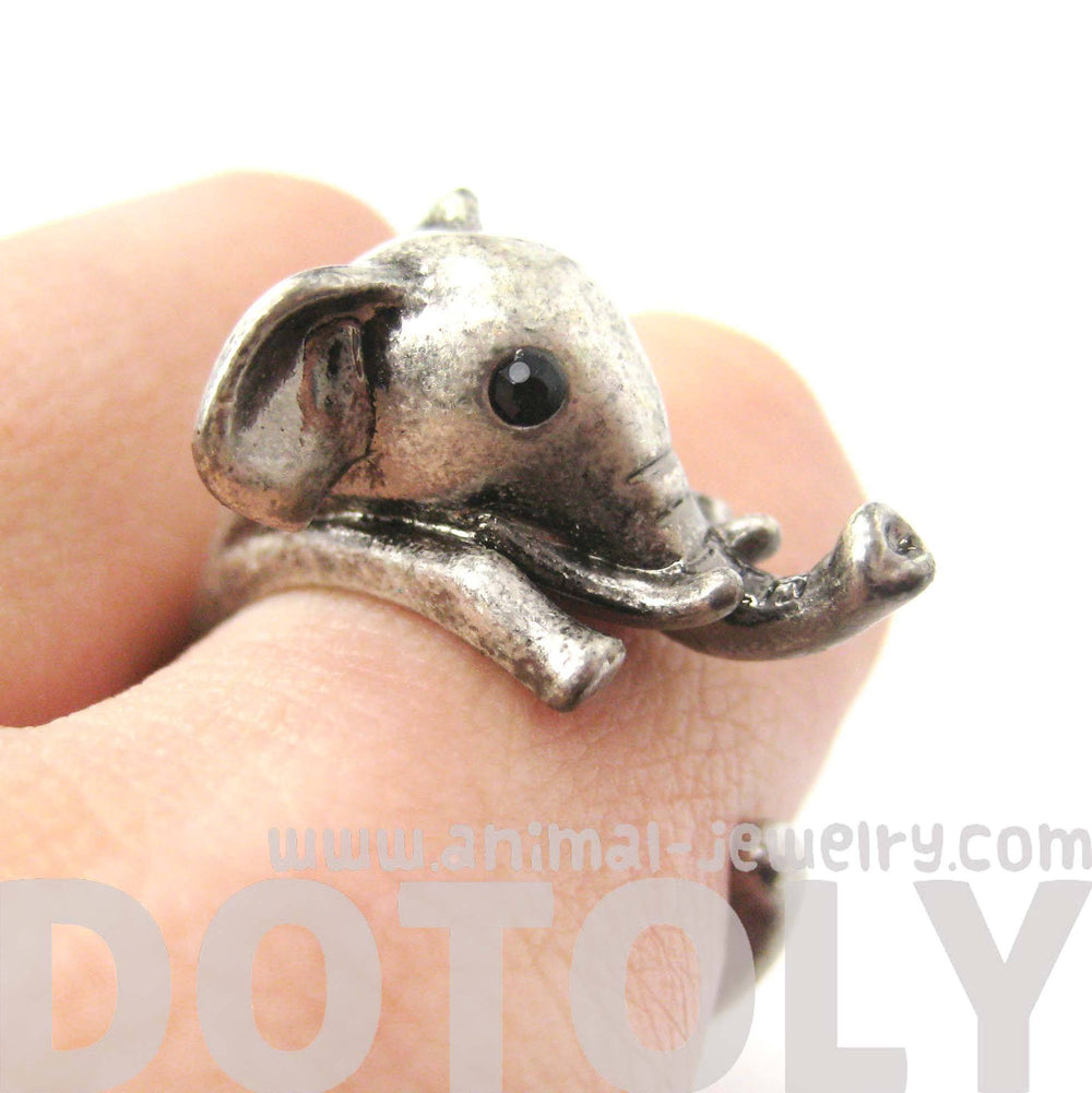 Adorable Elephant Shaped Animal Wrap Ring in Silver | US Sizes 7 to 9 | DOTOLY