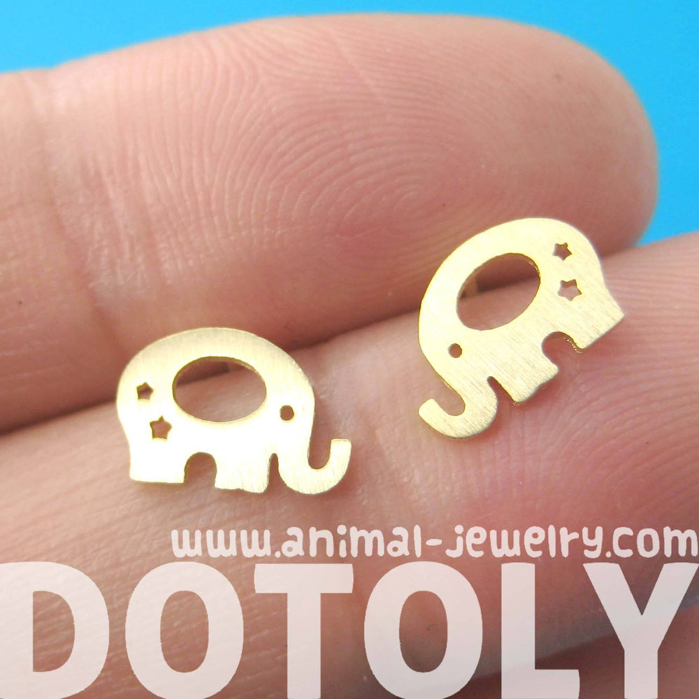 Adorable Elephant Silhouette Shaped Stud Earrings in Gold | Allergy Free | DOTOLY